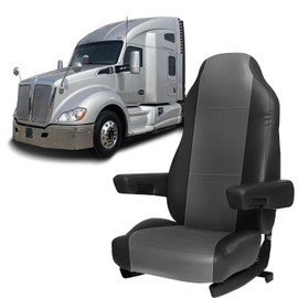 Kistrba Leather Seat Cover Compatible with Kenworth Model T680, T880, W990, with 17 Inches Armrest Covers, Driver/Passenger High Back Seat Cover, Black and Charcoal