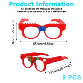 Vaileal Pack of 9 building blocks glasses: building block glasses, building bricks glasses, party accessories, party glasses, funny with DIY blocks for children's parties, birthday, photo props