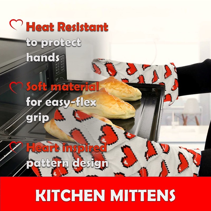 Heat Resistant Oven Mitts - Quilted Kitchen Gloves - Red