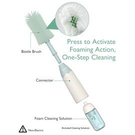 Momcozy Bottle Brush Kit, Innovative Push-Press Design for Better Cleaning - Baby Bottle Cleaner Brush for Baby Bottle, Breast Pumps, Nipples, and More - Can Generate Foam for Better Cleaning, Green