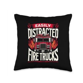 Firefighter Distracted By Fire Trucks Fire Dept Firemen Throw Pillow