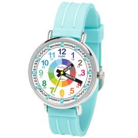 Kiddus Learning Watch for Children Boys and Girls Analogue Watch with Time Learning Exercises Time Teacher Français Turquoise, Français Turquoise, Strap.