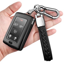 Autophone Compatible with Jeep Key Fob Cover with Keychain Fit for 2021-2024 Grand Cherokee L Grand Wagoneer L Wagoneer Grand Cherokee L 5-6 Buttons (Pink)