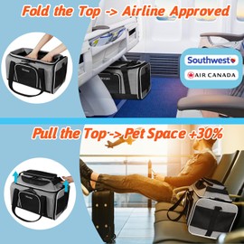 Petskd Top-Expandable Pet Carrier 18x13x9.5 Inches Southwest Airline Approved, Soft-Sided Carrier for Small Cats and Dogs with Locking Safety Zippers and Anti-Scratch Mesh(Grey)