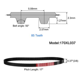 sourcing map 3Pcs 170XL 037 Timing Belt 85 Teeth Black Cogged Rubber Geared Belt, Width 10mm, Pitch 5.08mm, 3D Printer Timing Belt
