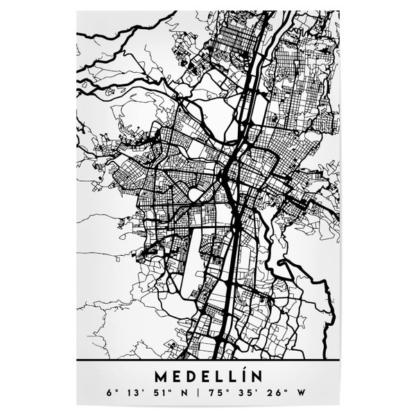 artboxONE Medellin Colombia Black City Map Poster 30 x 20