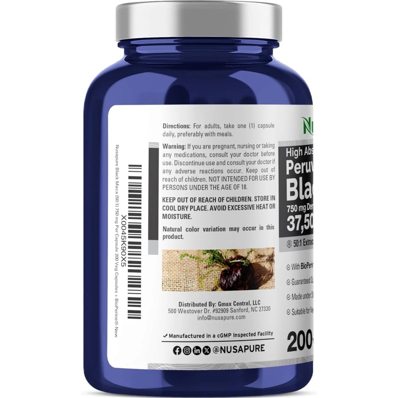 NusaPure Black Maca Root 50:1 Extract, 750 mg Equivalent to