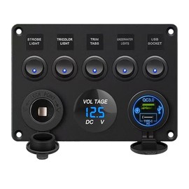 BLLYOGU BLLYOGU 5 Gang Rocker Switch Panel with PD Type-C, USB Charger, Digital Voltmeter & 12V Outlet for Car, Boat, Truck, Trailer