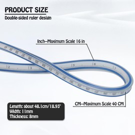 Murtenze 16 Inch Flexible Curve Rulers, Double Side Scale Ruler Bendable Ruler for Drawing and Sewing Woodworking Engineering Design Graphics Garment