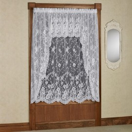 Luxury Sheer Polyester Enchanting Roses Lace Window Treatment | 3 Piece Set: Scallop Valance, 63L Swag Pair, and 63L Panel | Classic Flower | White | Rod Pocket | Machine washable | Light Filtering