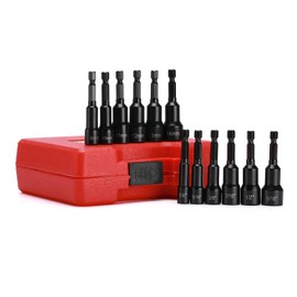 CASOMAN 12 Pieces 1/4" Magnetic Hex Nut Driver Set, 1/4" to 9/16", 8 to 10mm, Impact Ready Magnetic Nut Driver Bit Set, SAE&Metric