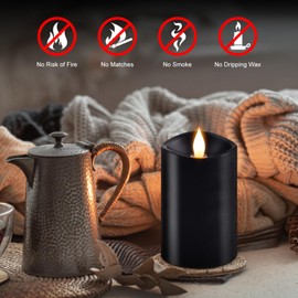 milysoek 1PCS, 3 x 5 inches Flameless Candle with Remote Control, 3D Flickering Wick, Real Wax Pillar LED Candles, Battery Candles,with Timer,for Holiday Home Decor, Black