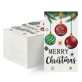 Horaldaily - Servilletas decorativas de papel desechables de Navidad, 100 unidades, bola de Navidad para fiesta, almuerzo, cena, cocina y baño