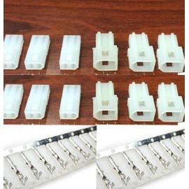 Molex (2-Circuits) Male & Female Receptacle Plug, w/Terminal sockets w/18-24 AWG Standard .062" Pins, Pitch 3.68mm (Pack of 6 Set