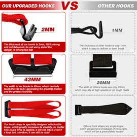 6 Rooftop Cargo Tie Down Hook Straps-Secure Any Car Roof Bag, Roof Rack Cargo Carrier,or Car Top Carrier,Durable and Solid, No Roof Rack Required, Compatible with Most Cars - Registered Patent (red)