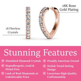 Cate & Chloe Waverly 18K Rose Gold Hoop Earrings for Women with Simulated Diamond Crystals | Hypoallergenic and Lightweight Earrings Design for Daily Wear | Gift for Her