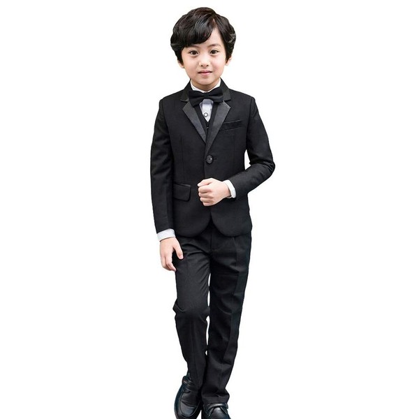 5Pcs Boys Suit Black Tuxedo Blazer Vest Bowtie Set Kids Formal Suits for Wedding Party (8, Black)