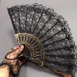4pcs Lace Hand Fan Deluxe Victorian Folding Fans Home Decor Classical Dance Stage Performance, 420# Black-4pcs, One Size