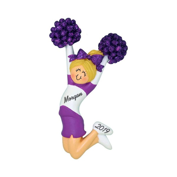 Cheerleader Jumping Pom Pom Girl Blonde Hair Purple Uniform Personalized