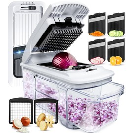 Fullstar Mandoline Slicer for Kitchen - Vegetable Chopper, Onion Potato Food Veggie Fruit Slicer and Cutter with Container, Kitchen Gadgets & Gifts, Home Essentials (4 in 1, Black/White)