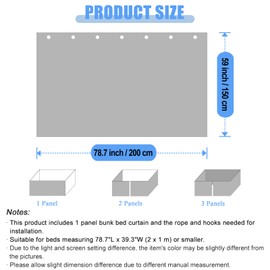 zhidiloveyou Blackout Bottom Bunk Bed Curtains Thickened Privacy Dorm Canopy Loft Bed Curtain, 1 Panel Grey