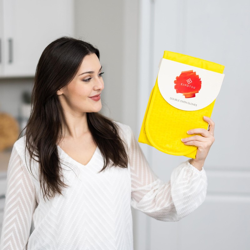 Yellow Oven Gloves Heat Resistant by Kiyotsu: Premium, Double Quilted