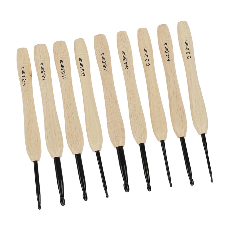 9PCS Crochet Hooks DIY Handcraft Ergonomic Crochet Needle with Wooden