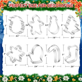 8PCS Christmas Cookie Cutters Set, Stainless Steel Metal Winter Holiday Cookie Cutter Christmas Shapes - Gingerbread Man, Christmas Tree, Snowflake, Snowman, Santa Face, Candy Cane, Mitten, Stocking