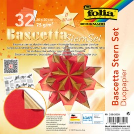 Folia Bascetta Star, Elegance Craft Set - Wildlife Black - 32 Sheets - 9.5 x 9.5 cm - Finished Size of the Paper Star Approx. 15 cm - Detailed Instructions (may not be in English) - 211/1010, 30 cm