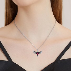 LONAGO Eagle Necklace for Women 925 Sterling Silver Hawk Eagle with Birthstone Pendant Necklace (July)