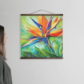 Blessed Day Bird of Paradise Hanging Poster Canvas Print Ready to Hang, Floral Wall Decor, 20"x20"