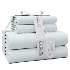 SUPREME ELEGANCE King Size Jersey Knit Sheet Set, 4Pc Super Soft Light Gray Sheets, All Season Wrinkle Resistant & Easy Care Sheet Set with Deep Pocket (1 Flat, 1 Fitted Sheet & 2 Pillowcases)