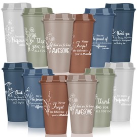 Yetene 12 Pcs Christian Cups Bulk Christian Gifts for Women Men Employee Appreciation Gifts Thank You Cups 16 oz Reusable Plastic Neutral Color Coffee Cups with Lids (Morandi)