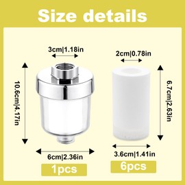 ZITUZY Shower filter, shower limescale filter, 7 filter cartridges, shower filter for 1/2 inch connection, for taps or shower