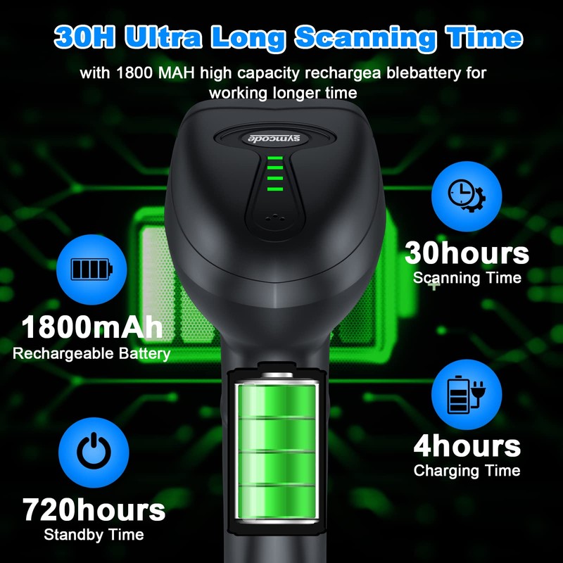 Symcode 2D Wireless Barcode Scanner with Auto-Sensing Stand,Putting on Stand