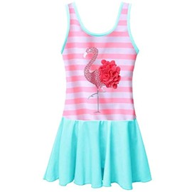 BAOHULU Toddler Girls Swimsuit One Piece Cute Floral Dress Swimwear 3-8 Years S283_PinkStripes_104/110 Pink Stripes
