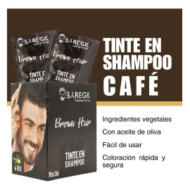 Tinte Shampoo Café Castaño, Cubre Canas, 10 Sobres, Baregk