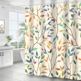 JWXCBIM Boho Floral Shower Curtain, Fall Colorful Botanical Flower Leaves Bohemian Yellow Fabric Shower Curtain Set with 12 Hooks, Bathroom Bathtub Accessories Decor Cloth Curtain 72x72 Inches