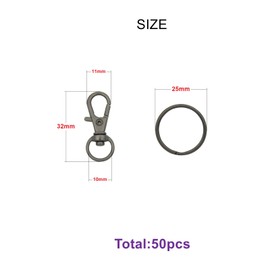 50pcs Gun Black Swivel Snap Hooks with Split Key Rings Premium Metal Length: 1.26inch(32mm) Inside Width: 0.39inch(10mm)