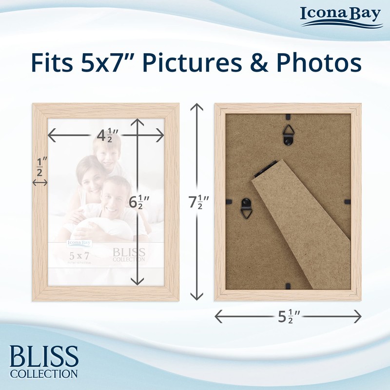 Icona Bay 5x7 Picture Frames (Light Oak, 5 Pack), Modern