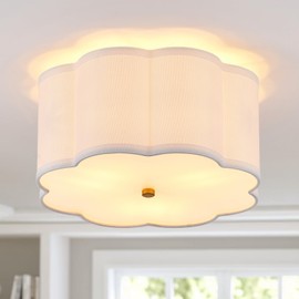 Widluth Modern Drum Semi Flush Mount 3-Light Gold Ceiling Lighting Vintage Linen Lamp for Laundry, Kitchen, Basement, Dining, Bedroom