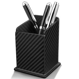 Carbon Fiber Black Pen Holder Cup for Desk, Black Pencil Cup Holder for Desk Office Pen Organizer,Modern Minimalist Pen Holder,Matte Black