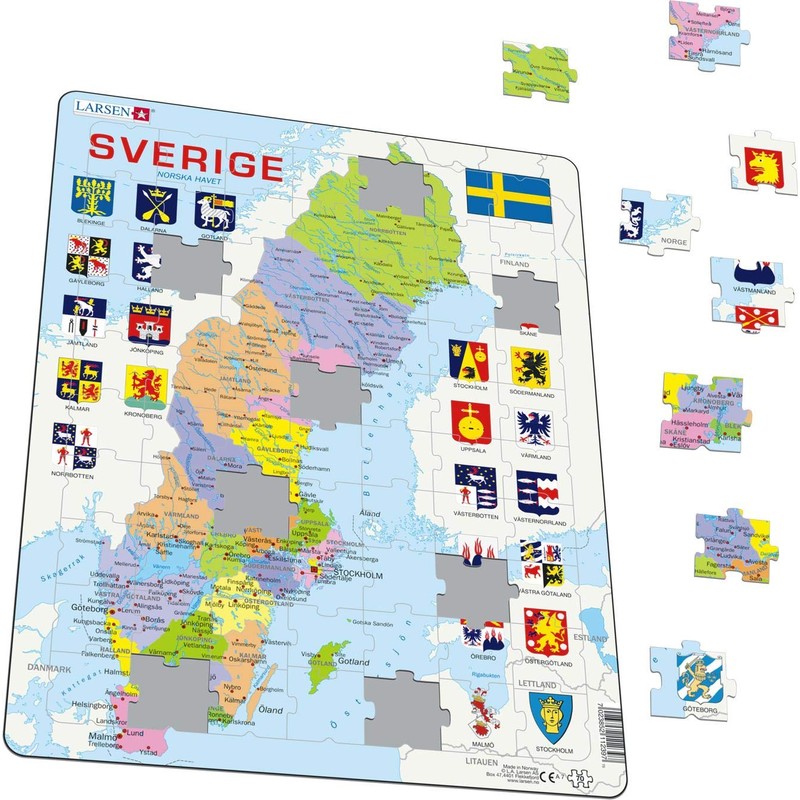 Larsen A7 Sweden Political Map, Swedish Edition, 70 Piece Boxless