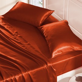 Manyshofu Burnt Orange Satin Pillowcase for Hair Protection- 2Pcs Standard Pillow Cases, Luxury & Silky Pillowcases 20x26 Pillow Covers with Envelope Closure