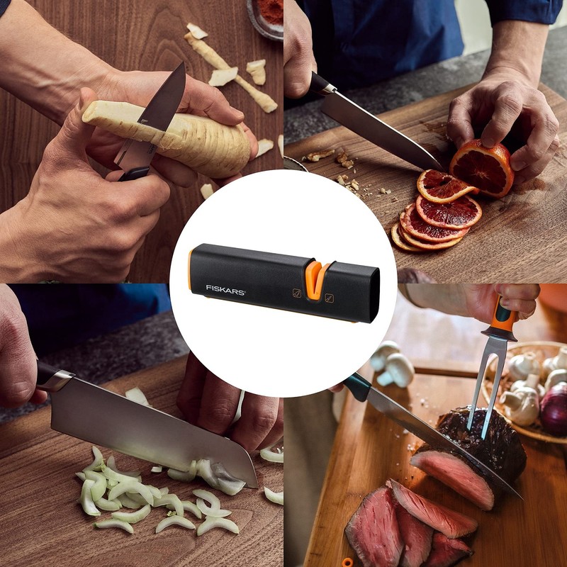 Fiskars Messerschärfer für scharfe Messerklingen aus Stahl, Keramikschleifstein, Edge, Roll-Sharp,