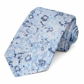 tiemart Regent Morris Neckwear Steel Blue Member Floral Silk/Viscose Narrow Necktie, 3" Width
