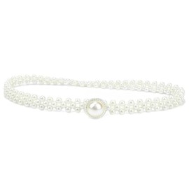 ieron Women Bridal Elastic Pearl Belt Elegant White Beaded Crystal Rhinestone Retro Decorative Waist Belt for Bridesmaid Wedding Dress Gown, 25 Inch- Style 1