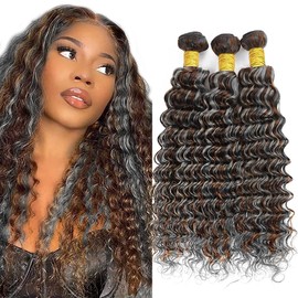 Leruikair Human Hair Bundles 24 26 28 Inch Straight Bundles Human Hair Highlight Chocolate Grey P4/Grey Unprocessed Brazilian Soft Quick Weave Hair for Black Women