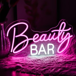 Noasktt Beauty Bar Neon Sign, Pink Light Up Neon Lights For Wall Decor, Girls Makeup Room Bedroom Decor - Energize Your Space With Magical Ambiance（16.5 X 9 inch）