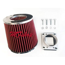Performance Air Filter with Mass Air Flow MAF Sensor Adapter with Screws for 1993 1994 1995 1996 1997 Mazda MX-6 626 and Ford Probe with 2.0L Engine (Red Filter)